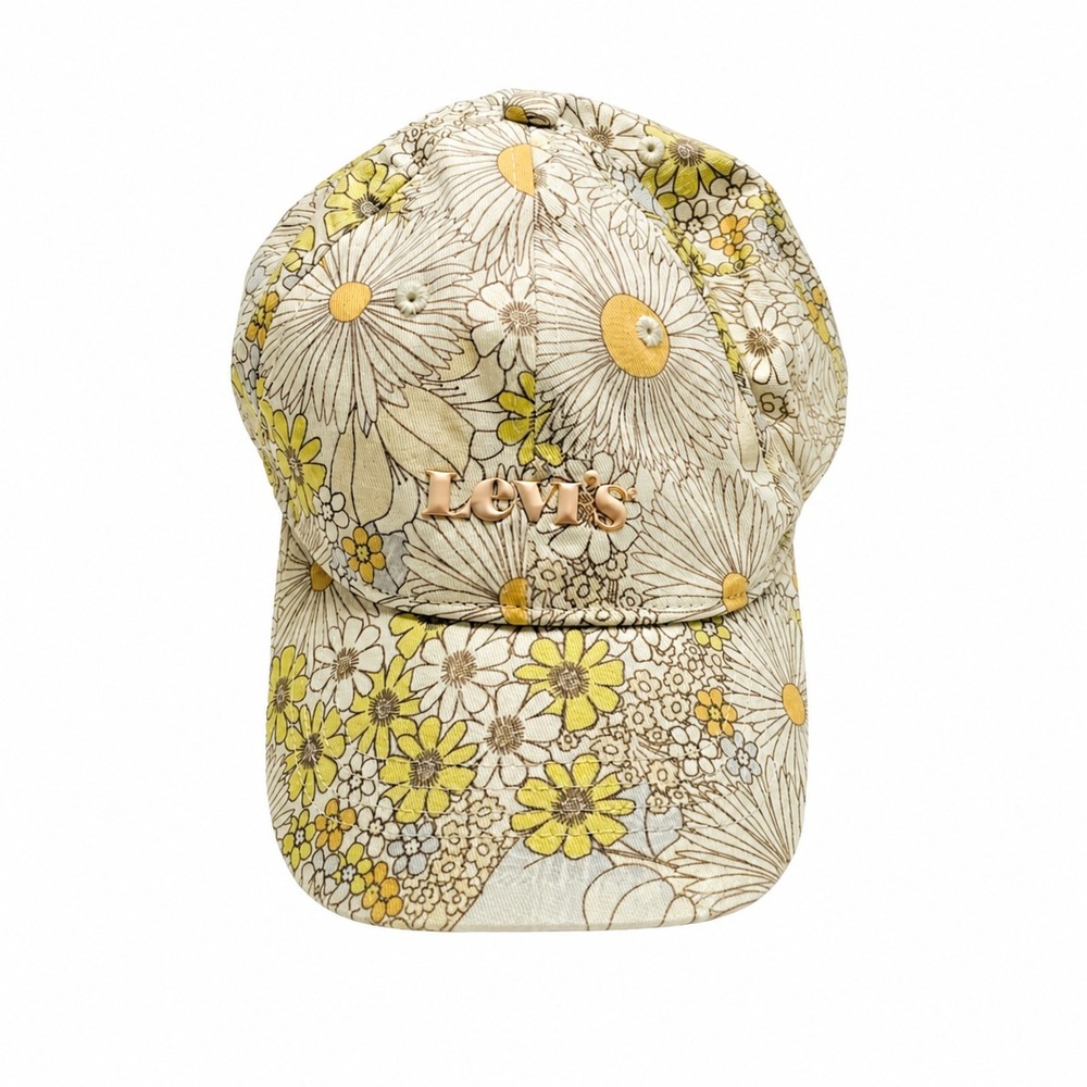 Levi's Baseball Cap Hat Floral Daisy Print Yellow White Denim Adjustable Strap